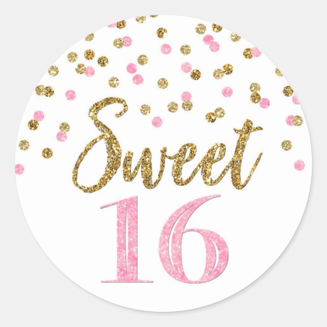 Sweet 16 Birthday Light Pink Gold Confetti Runder Aufkleber (Vorderseite)