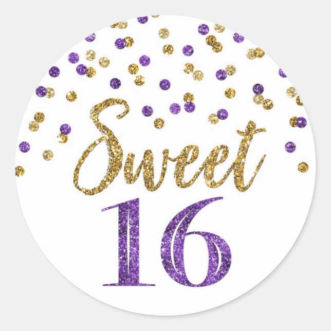 Sweet 16 Birthday Lila Gold Confetti Runder Aufkleber (Vorderseite)