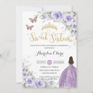 Sweet 16 Birthday Lila Lavendel Floral Princess Einladung