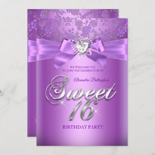 Sweet 16 Birthday Lila Lilac Diamond Herz Einladung