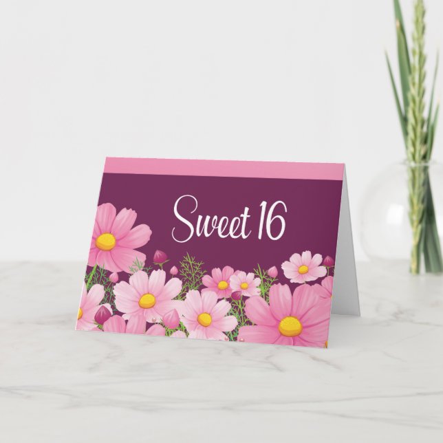 Sweet 16 Birthday mit rosa Daisies Einladung (Vorderseite)