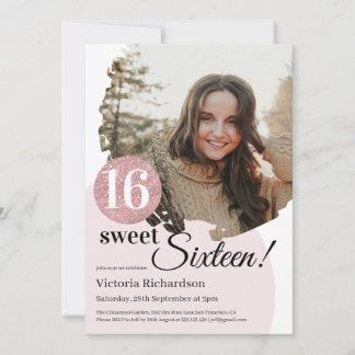 Sweet 16 Birthday Modern Pink Glitzer Custom Foto Einladung