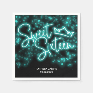 Sweet 16 Birthday Neon Aquamarin Neon Glow Dunkles Serviette