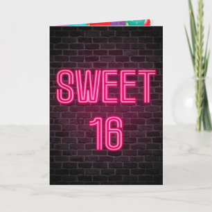 Sweet 16 Birthday Neon Sign on brick Karte
