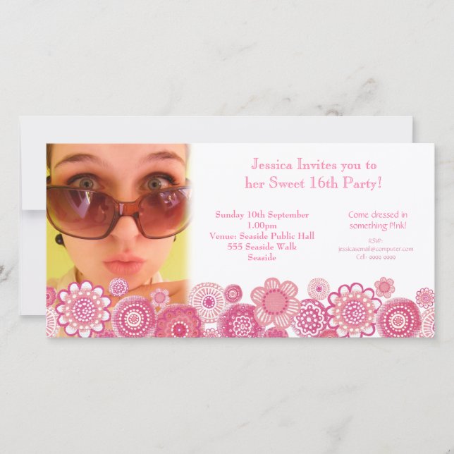 Sweet 16 Birthday Party Foto Card Vorlage (Vorderseite)