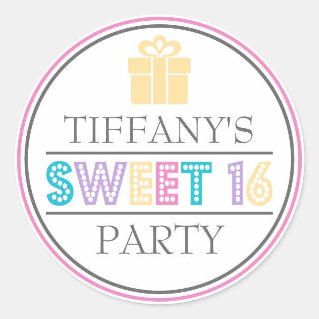 Sweet 16 Birthday Party Gefallen Sticker (Vorderseite)