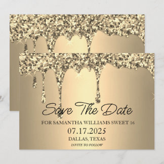 Sweet 16 Birthday Party Gold Sparkle Glitzer Tropf Save The Date
