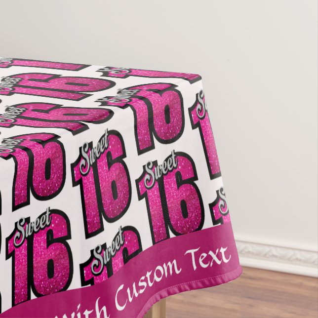 Sweet 16 Birthday Party Rosa Glitzer Personalisier Tischdecke (Beispiel)