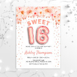 Sweet 16 Birthday Party - Rose Gold Ballons Einladung<br><div class="desc">Sweet 16 Geburtstagsfeier Einladung. Elegantes Design in Imitate Glitzer Rose Gold mit Blumenakzent. Einladende Karte mit Rose Gold Nummer 16 Ballons,  Skript-Schriftart mit Konfetti. Rosa,  weiß,  blaue Koralle. Ideal für eine stilvolle sechzehnte Feier. Nachricht,  wenn du ein Alter brauchst.</div>