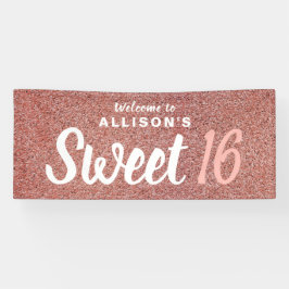 Sweet 16 Birthday Party Rose Gold Glitzer Monogram Banner