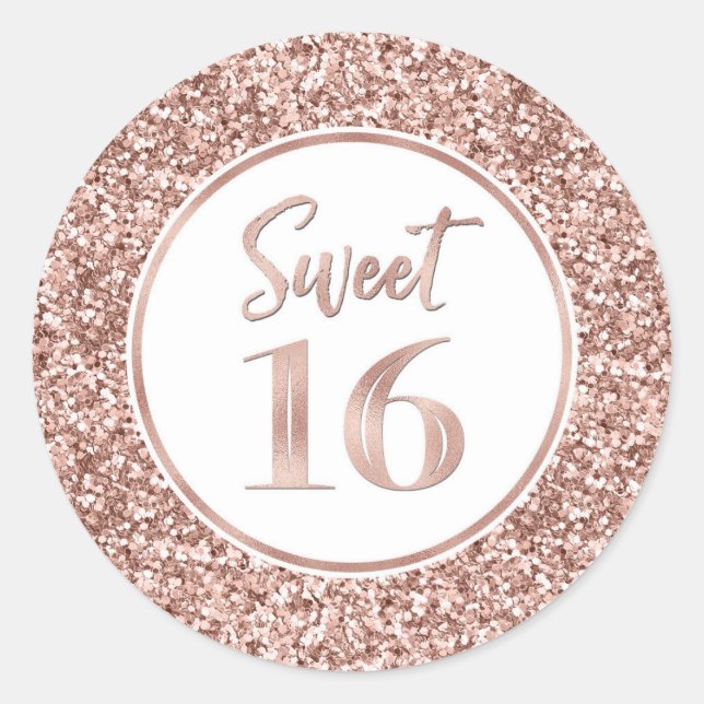 Sweet 16 Birthday Party Rose Gold Glitzer Muster Runder Aufkleber (Vorderseite)