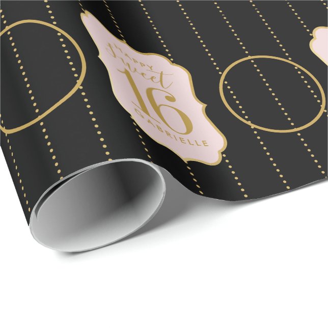 Sweet 16 Birthday Pink Personalisiertes Foto Geschenkpapier (Rolleneckpunkt)