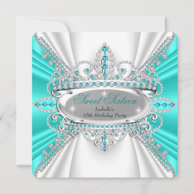 Sweet 16 Birthday Princess Aquamarin Diamonds Tiar Einladung (Vorderseite)