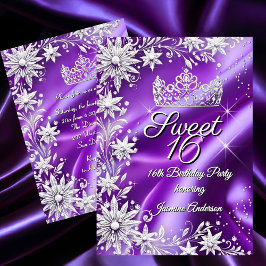 Sweet 16 Birthday Purple Silver Winter Wonderland Einladung