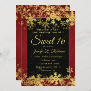 Sweet 16 Birthday Red & Gold Foil Schneeflocken Einladung