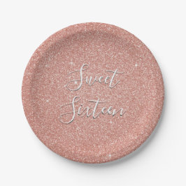 Sweet 16 Birthday Rose Gold Blush Pink Glitzer Pappteller