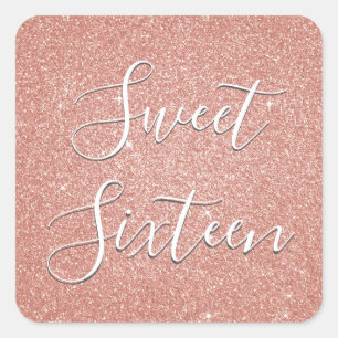 Sweet 16 Birthday Rose Gold Blush Pink Glitzer Quadratischer Aufkleber