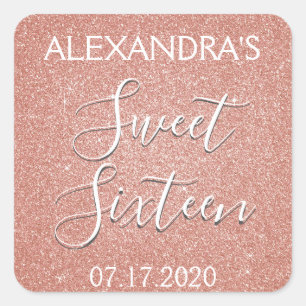 Sweet 16 Birthday Rose Gold Blush Pink Glitzer Quadratischer Aufkleber