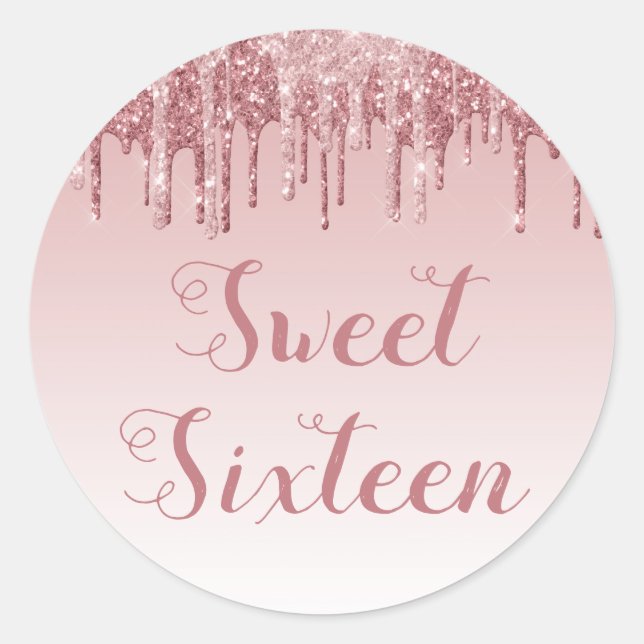 Sweet 16 Birthday Rose Gold Blush Pink Glitzer Runder Aufkleber (Vorderseite)