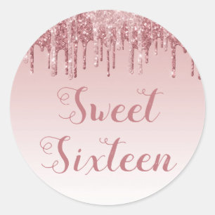 Sweet 16 Birthday Rose Gold Blush Pink Glitzer Runder Aufkleber
