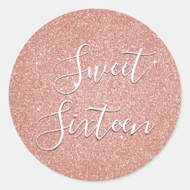 Sweet 16 Birthday Rose Gold Blush Pink Glitzer Runder Aufkleber (Vorderseite)