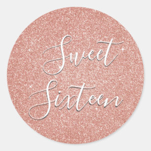 Sweet 16 Birthday Rose Gold Blush Pink Glitzer Runder Aufkleber