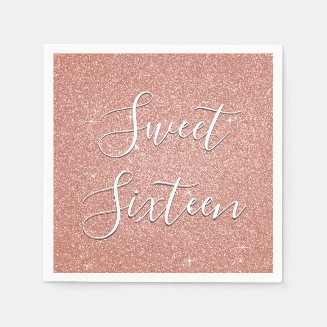 Sweet 16 Birthday Rose Gold Blush Pink Glitzer Serviette (Vorderseite)