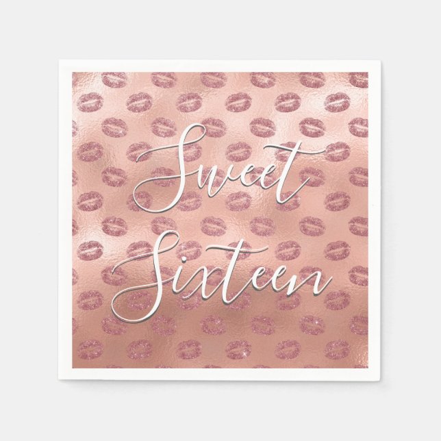 Sweet 16 Birthday Rose Gold Blush Pink Lips Serviette (Vorderseite)