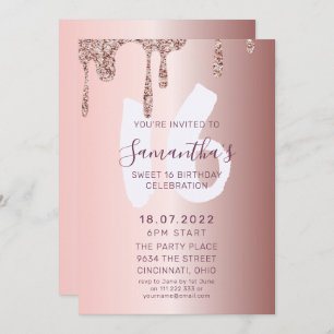 Sweet 16 Birthday Rose Gold Glitzer Einladung