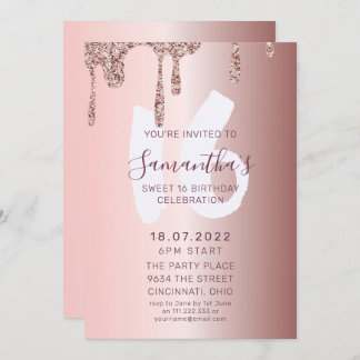 Sweet 16 Birthday Rose Gold Glitzer Einladung