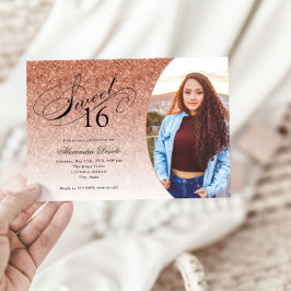 Sweet 16 Birthday Rose Gold Glitzer Glam Foto Einladung