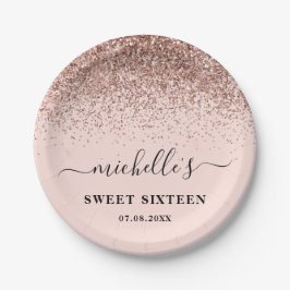 Sweet 16 Birthday Rose Gold Glitzer Sparkle Name Pappteller