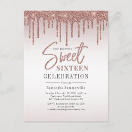 Sweet 16 Birthday Rose Gold Script Party Einladungspostkarte