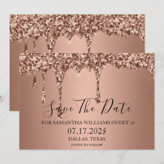 Sweet 16 Birthday Rose Gold Sparkle Glitzer Tropfe Save The Date