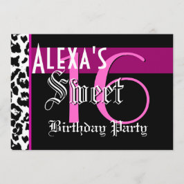 Sweet 16 Birthday Schwarz-weiß Leopard Pink G801 Einladung