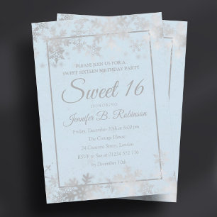 Sweet 16 Birthday Silver Ice Blue Foil Schneeflock Einladung
