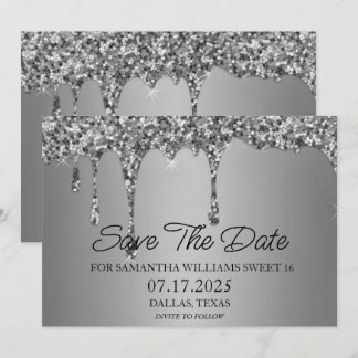Sweet 16 Birthday Silver Sparkle Glitzer Tropfen Save The Date