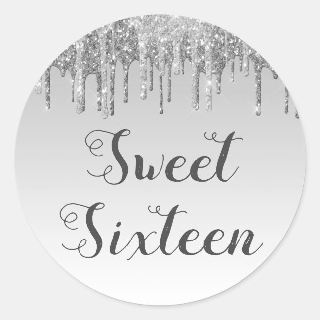 Sweet 16 Birthday Silver Sparkle und Glitzer Runder Aufkleber (Vorderseite)