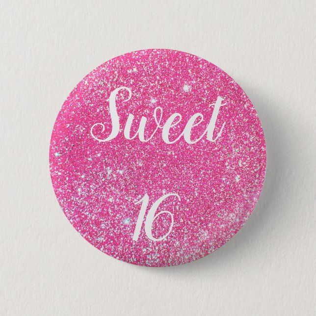 SWEET 16 Birthday Sparkle Hot Pink Glitzer Button (Vorderseite)
