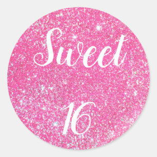 SWEET 16 Birthday Sparkle Hot Pink Glitzer Runder Aufkleber