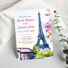 Sweet 16 Birthday Watercolor Blumeneiffelturm Einladung
