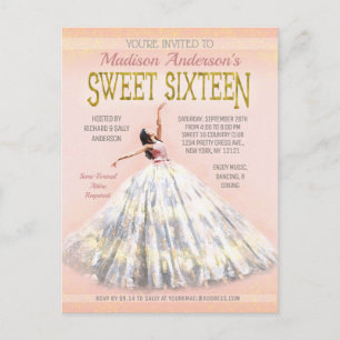 Sweet 16 Birthday Watercolor Dress Blush Pink Gold Postkarte