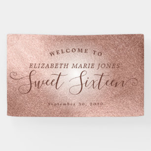Sweet 16 Birthday Welcome Pink Rose Gold Glitzer Banner