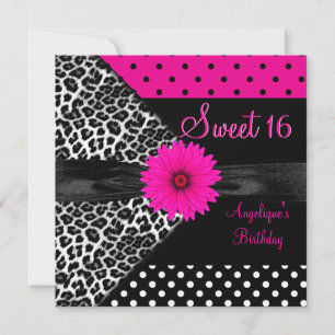 Sweet 16 Birthday Zebra Spot Polka Dot Einladung