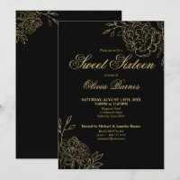 Sweet 16 Black and Gold Line Blume Flora