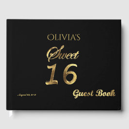 Sweet 16 Black and Gold Look Typografie Elegant Gästebuch
