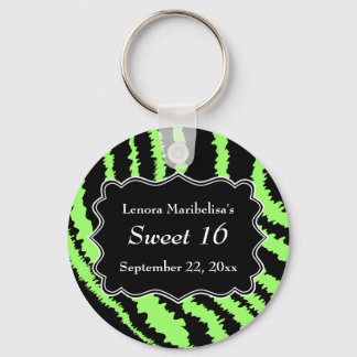 Sweet 16 Black and Lime Green Zebra Muster Schlüsselanhänger