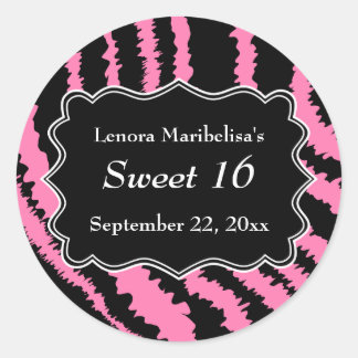 Sweet 16 Black and Pink Zebra Muster Runder Aufkleber