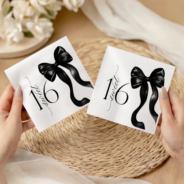 Sweet 16 Black Bow Party Napkins Serviette (Von Creator hochgeladen)