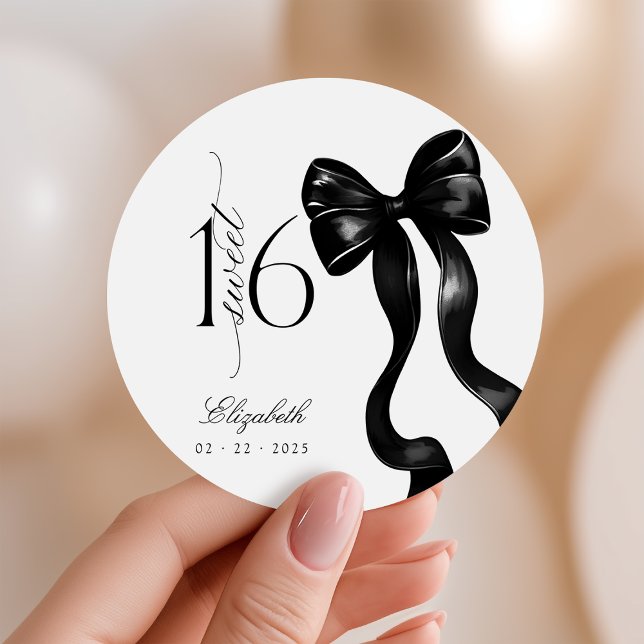 Sweet 16 Black Bow Party Stickers (Von Creator hochgeladen)